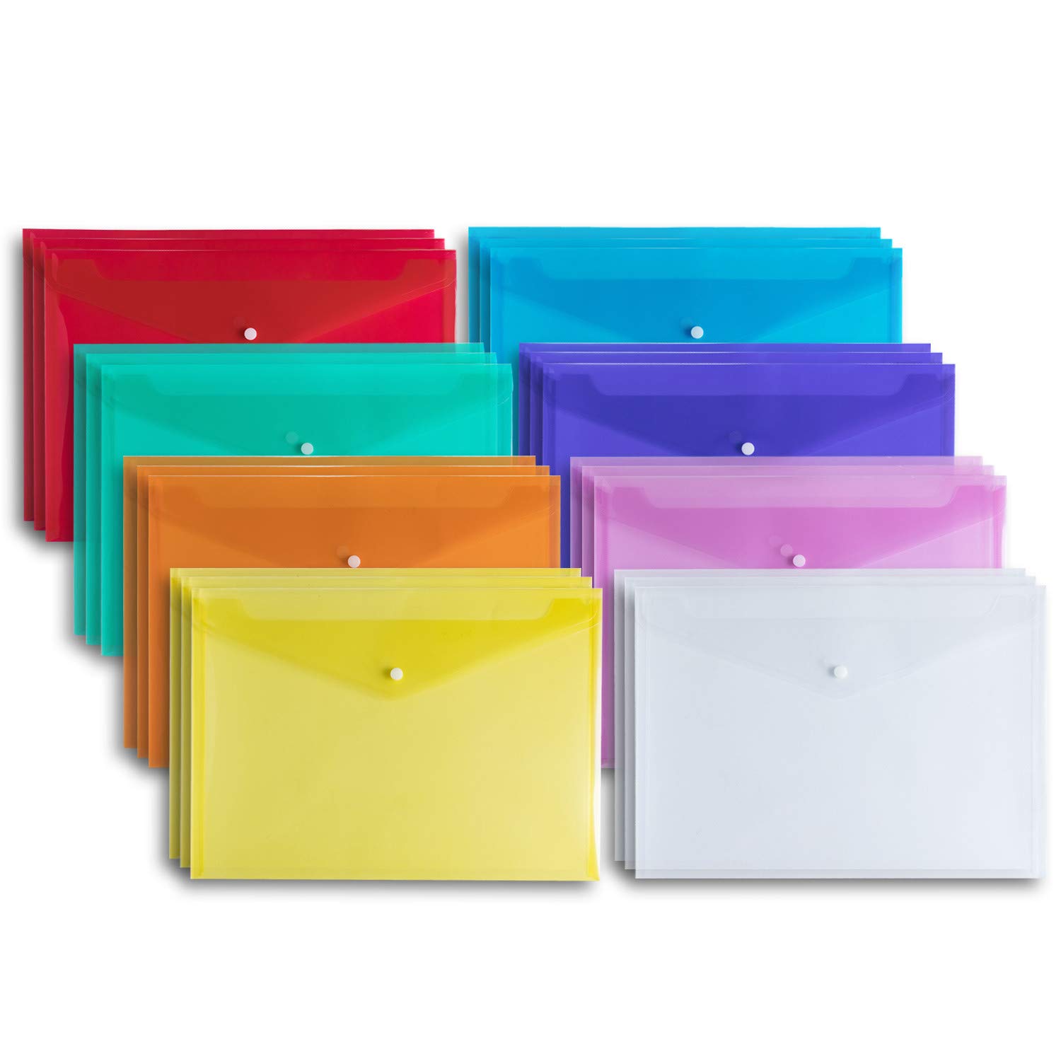A4 Wallet Folders-24 Pack A4 Plastic Folders Plastic Popper Wallet Document Folder with Button Closure(8 Colors)