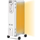 COSTWAY Oil Filled Radiator Heater, 1500W Portable Heater with 3 Heat Settings, 360-Degree Swivel Casters, Adjustable Thermos