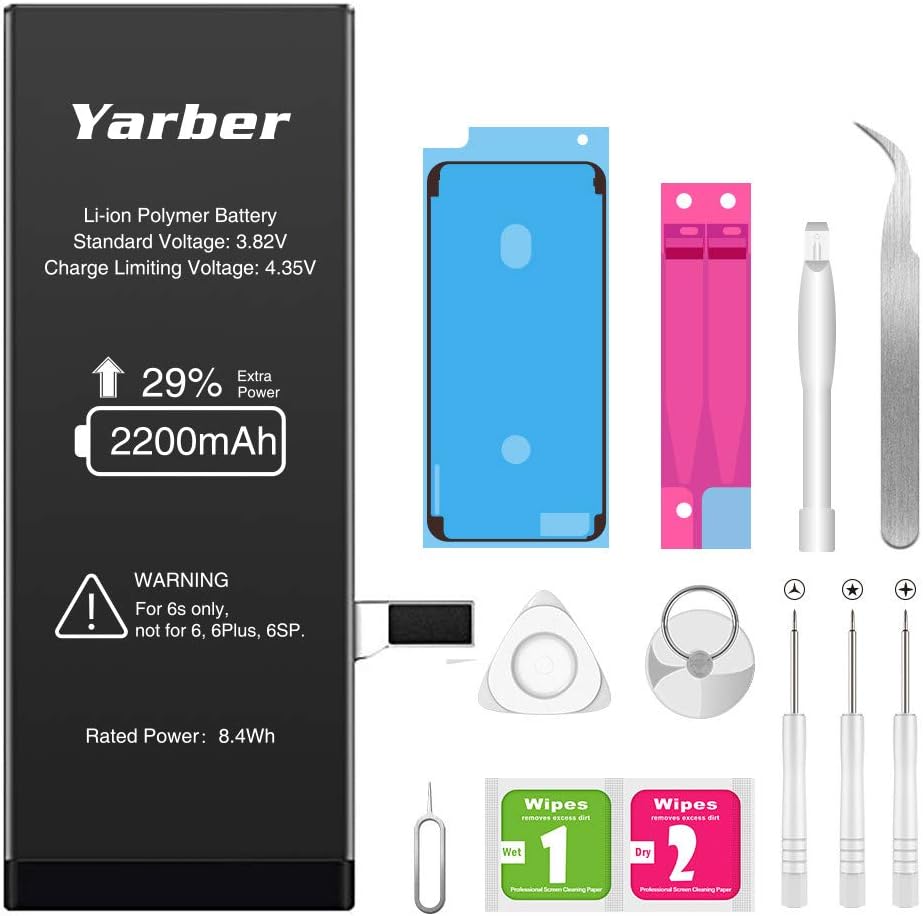 Yarber iPhone 6s Battery Replacement, 2200mAh High Capacity Replacement Battery 0 Cycle with Complete Repair Tool Kit