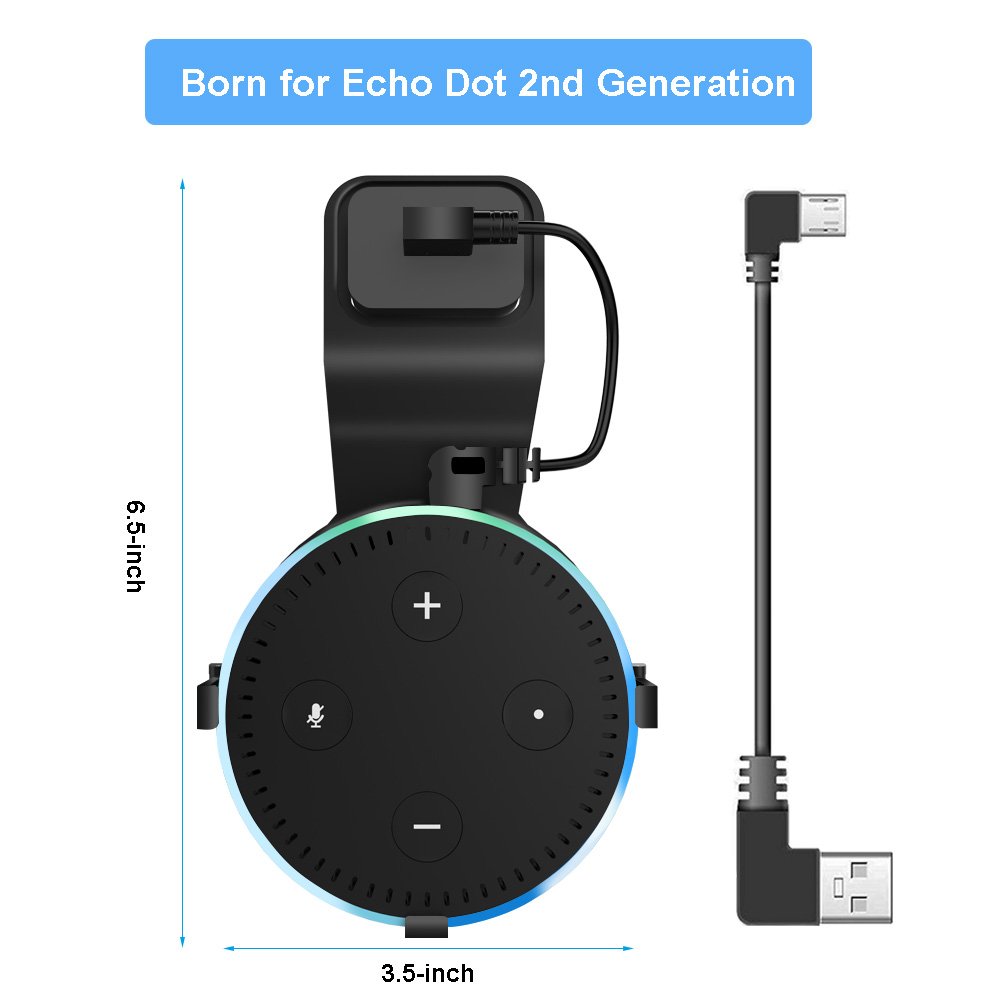 Echo Dot Wall Mount,KFK Outlet Wall Mount Hanger Stand for Dot 2nd Generation & Other Round Voice Assistants, A Space-Saving Solution for Your Smart Home Speakers Without Mess Wires Or Screws