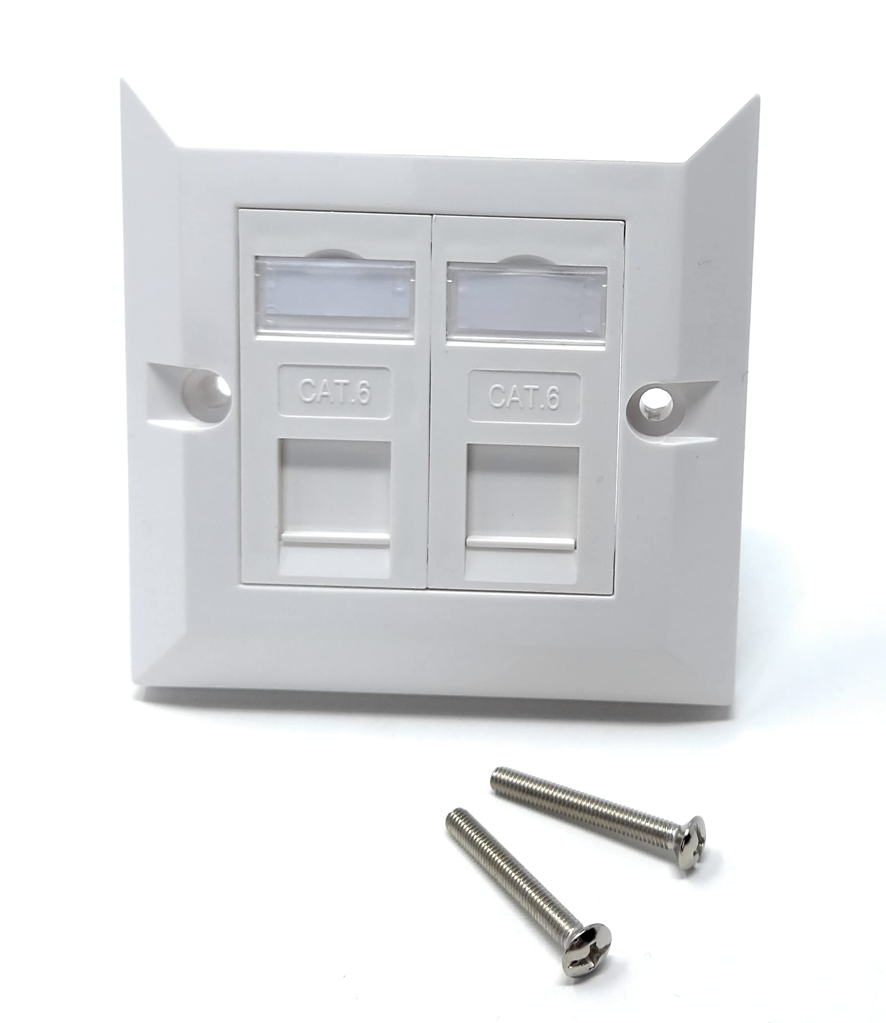 DRUT Cat6 RJ45 FacePlate Wall Socket Box for Ethernet LAN Networking Face Plate, Compatible with Cat5e, Cat6, Cat7, Cat8, Cat9 Cable, With Keystone Jack (Double Port, White)