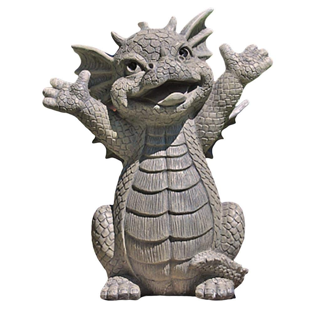 Tianbi Dragon Statue - Resin Yoga Meditating Zen Garden Decor, Grey, Sculpture