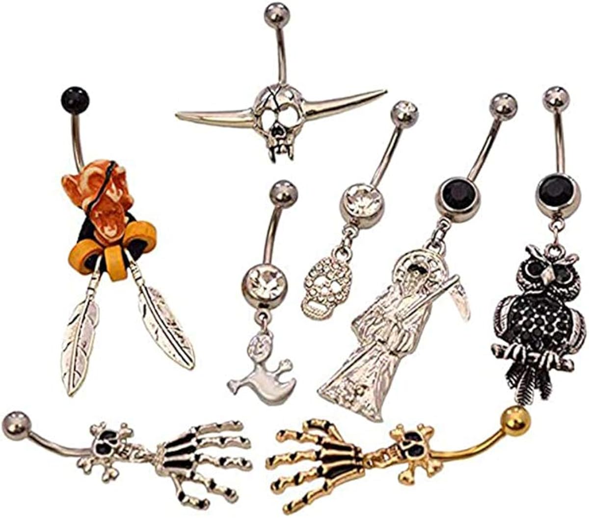 Pack of 8 Halloween Themed Belly Button Rings 316l Surgical Steel 14ga Clothing