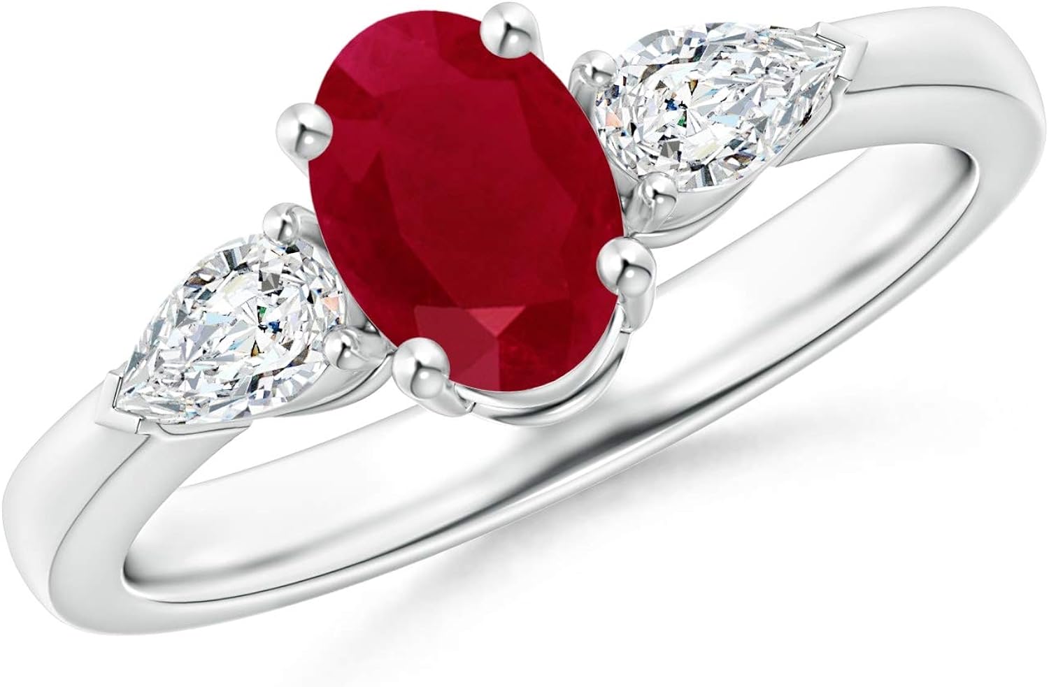 Amazon.com: Oval Ruby Three Stone Ring with Pear Diamonds in Silver