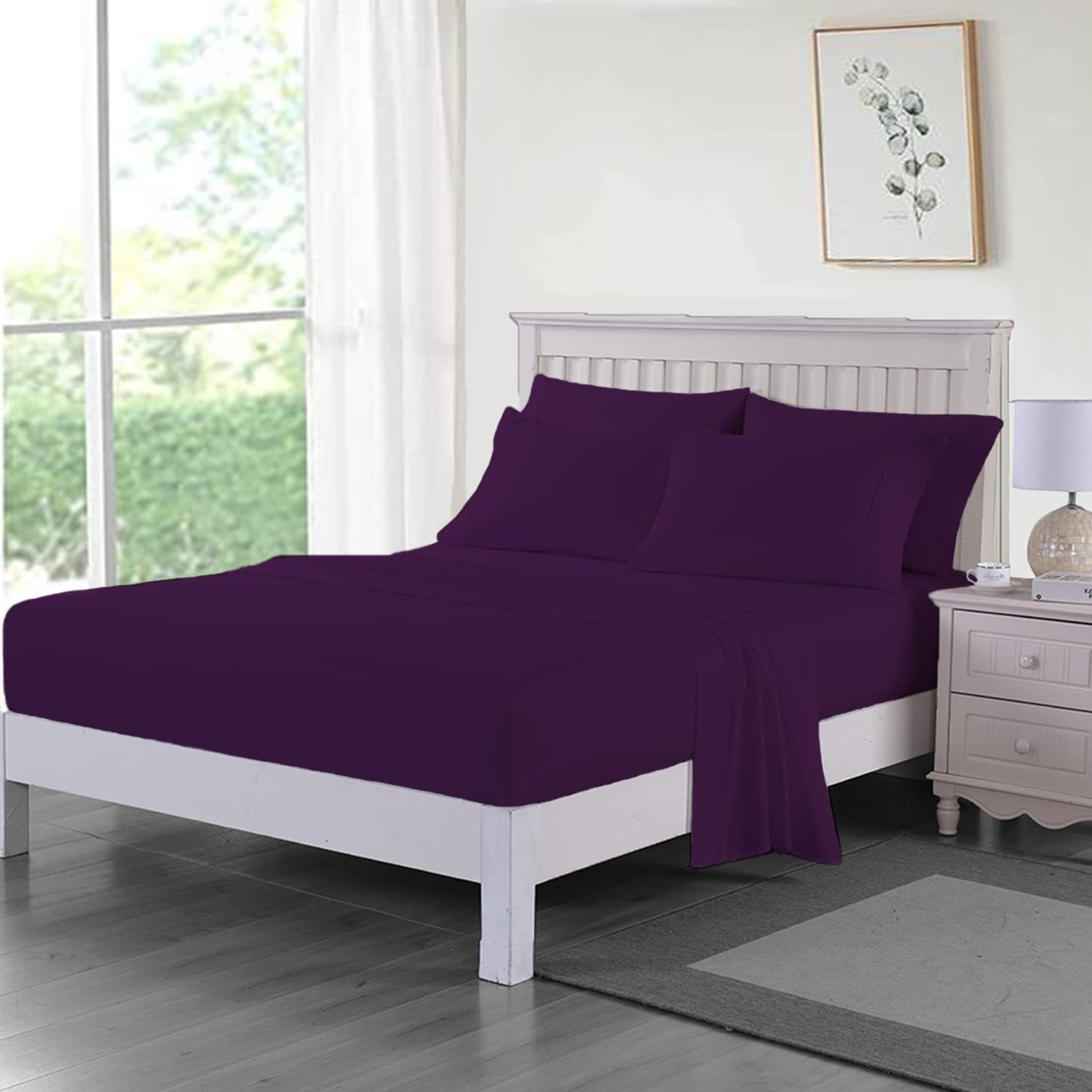 Dazzle Collection ®️100% Egyptian Cotton Sheet 200 Thread Count Bed Fitted Sheet Hotel Quality Bedding Set Soft & Crisp Cotton Caravan Campervan (King (Fitted Sheet), Plum)
