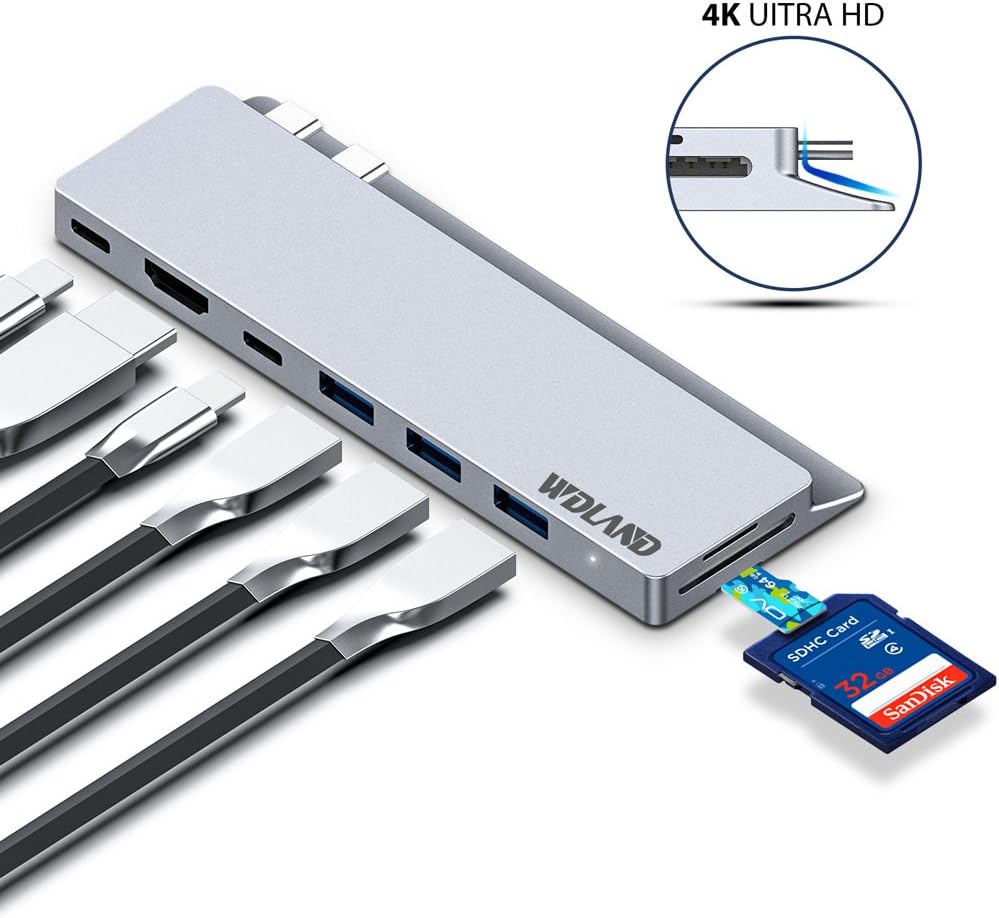 Macbook Pro Hub USB C HUB with Thunderbolt 3， 4K HDMI, 3 x USB 3.0, USB c Charging Port, SD & Micro SD Card Reader for MacBook Pro Only (8-in-1)