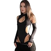 Lucky2Buy Streetwear Women Hollow Out Y2K Outfits Long Sleeve Cutout Bodysuit Rave Outfit