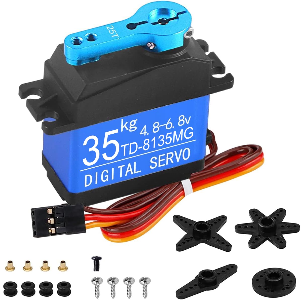 EatPitaya 35kg Digital Standard Servo 1/8 1/10 1/12 Control Angle 180 Degrees High Torque Waterproof Full Metal Gear, for RC Car Crawler Robot Control