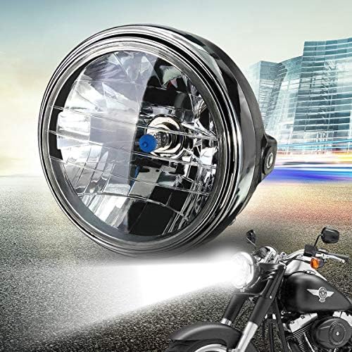 FidgetFidget Headlight 7'' Motorcycle Round Halogen H4 Bulb Lamp Side Mount 35W for Honda etc