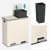 SONGMICS Dual Rubbish Bin 2-Compartment 30 L each with Lids Pedals Cream view 4