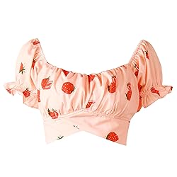 COOUFE Women's Crop Tops Ruffle Short Sleeve Tie