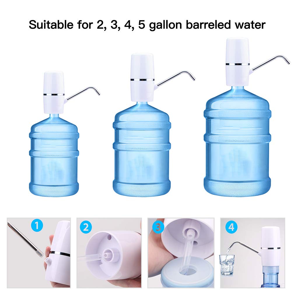 Myvision 2 Pack Electric Portable 5 Gallon Water Dispenser, Universal Micro USB Charging Water Bottle Pump, 3-5 Gallon Jug Water Dispenser with Silicone Cap (Mode 3 1pcs)