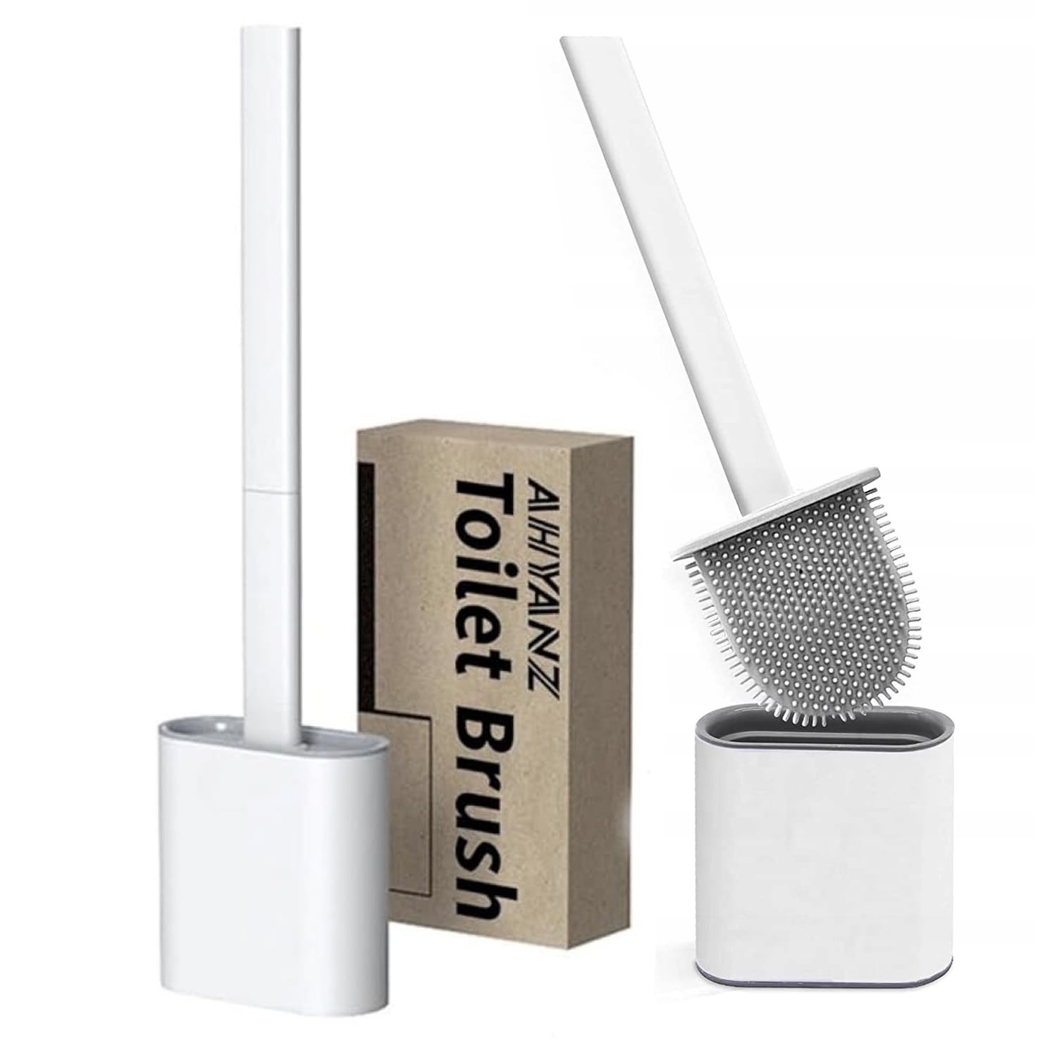 Ahyanz Toilet Brush silicone Deep Cleaner, Excellent quality, Heavy Base for No-Slip Anti-drip, Long Plastic Handle, Soft Flexible Bristles With Quick Drying Holder Set For Bathroom floor/wall mounted