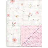 Floral Baby Blankets for Girls Newborn, Soft Nursery Minky Blankets with Muslin and Dotted Fleece Back 30x40 inches, Receiving Bed Quilt for Infants, Toddlers