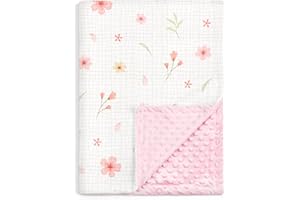 SANDJEST Floral Baby Blankets for Girls Newborn, Soft Nursery Minky Blankets with Muslin and Dotted Fleece Back 30x40 inches, Receiving Bed Quilt for Infants, Toddlers