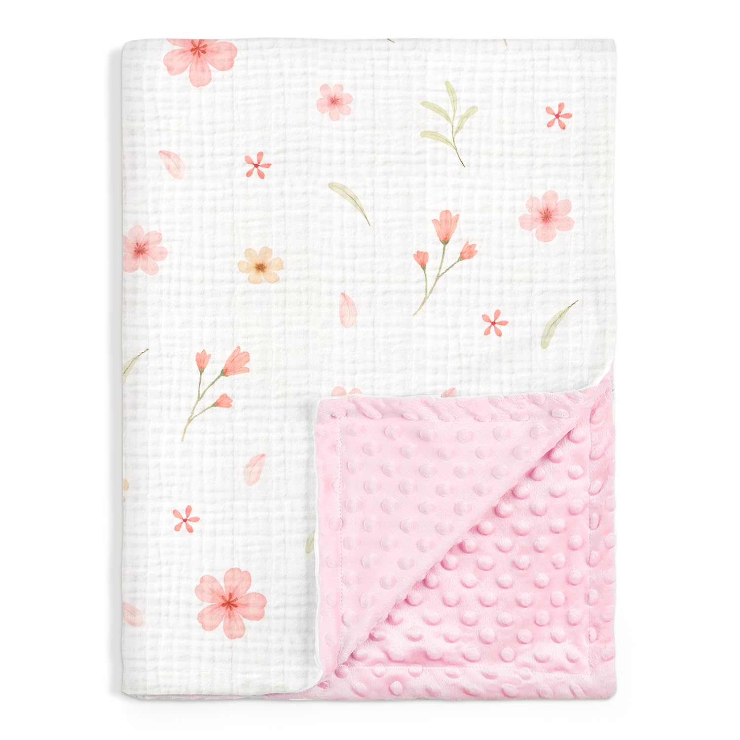 Photo 1 of Floral Baby Blankets for Girls Newborn, Soft Nursery Minky Blankets with Muslin and Dotted Fleece Back 30x40 inches, Receiving Bed Quilt for Infants, Toddlers