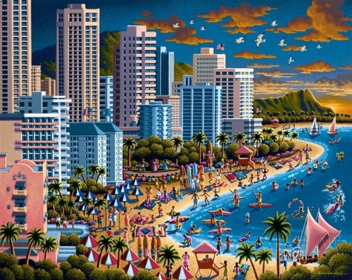 Dowdle Folk Art Puzzles - Waikiki Puzzle, 500 Pieces
