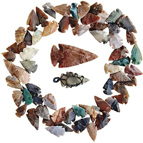 Arrowhead Lot, 62 pcs Indian Agate Stone Arrowhead Set by Ashkii