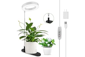 LORDEM Grow Light, 48 LEDs Plant Light for Indoor Plants, Full Spectrum Desk Grow Lamp with Automatic Timer for 4H/8H/12H, 4 Dimmable Levels, Height Adjustable 7.8"-26", 1 Pack