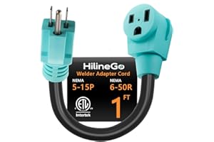 HILINEGO Welding 15A to 50A Adapter Cord, Nema 5-15P Male to 6-50R Female Power Adapter Cord, Heavy Duty STW 10 Gauge, 12inch, ETL Listed