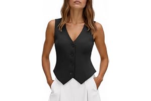 Tankaneo Womens Cropped Blazer Vest Tops Sleeveless V Neck Fitted Waistcoat Button Up Business Casual Vest Shirts