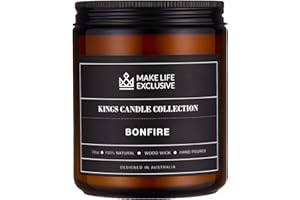 MAKE LIFE EXCLUSIVE Scented Candles for Men | Bonfire, Mahogany & Teakwood Scented | Wooden Wick, Long Lasting, Masculine Scents | Natural Soy Jar Candle for Home, Bachelor Pad Decor | The Perfect Mens Gift.