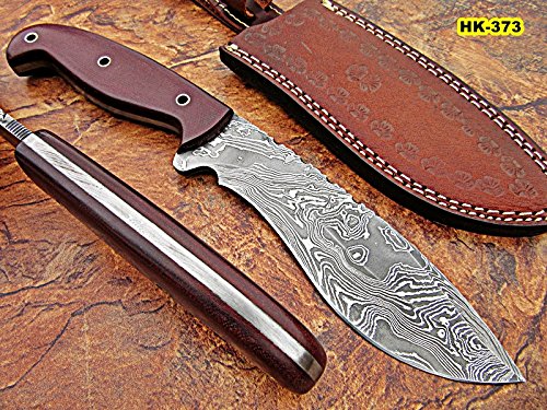 REG-Hk-373, Handmade Full Tang Damascus Steel 11.2 Inches Tactical Knife - Beautiful Brwon Canvas Micarta Handle