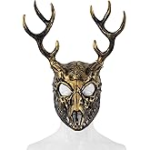 whitefeather Deer Mask Halloween Horror Full Face Deer Skull Adjustable Big Horns Mask Carnival Masquerade Party Cosplay