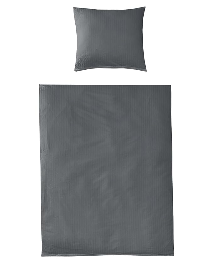 Uni Bettwäsche Baumwolle Seersucker Anthrazit in Allen Größen Bügelfrei, 2tlg Set 155x220 + 80x80 cm