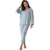 Simple&Opulence Women's 100% Linen Pajama Set Soft Shirt and Pants 2 Pieces Loungewear Slim Fit Soft and Breathable S-L