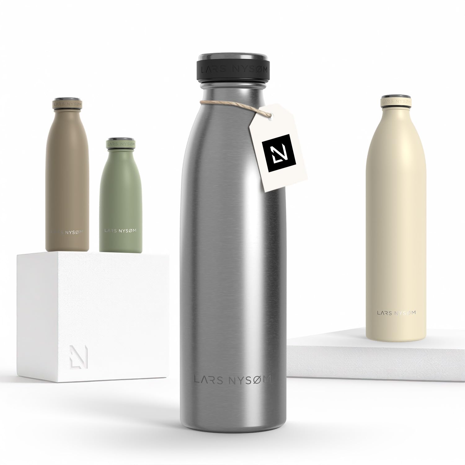 LARS NYSØM Stainless Steel Insulated Water Bottle 350ml, 500ml, 750ml, 1L, 1 5 Liter | Insulated Thermo Flask for Hot and Cold Beverages | Leakproof Drinking Bottle (Stainless Steel, 500ml)