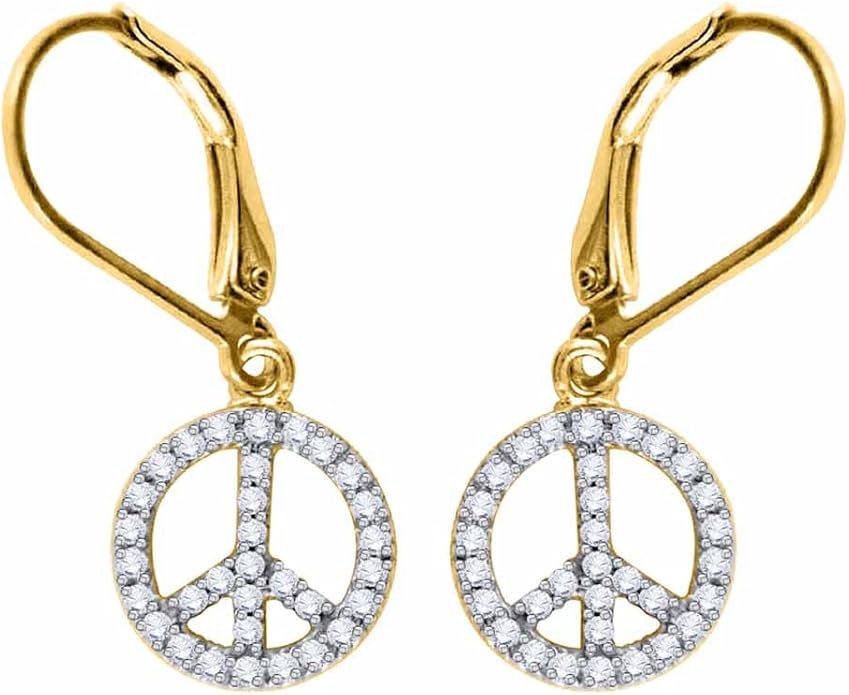 Diamond "Peace Symbol" Dangle Earrings in 14K Yellow Gold (1/4 cttw