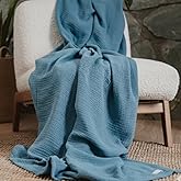 Goqan Throw Blanket 55x60 – 100% Turkish Cotton 4 Layer Boho Muslin Blanket for Adults, Four Season Blanket Lightweight and Thin, Soft, Breathable for Bed, Couch, Picnic - Teal
