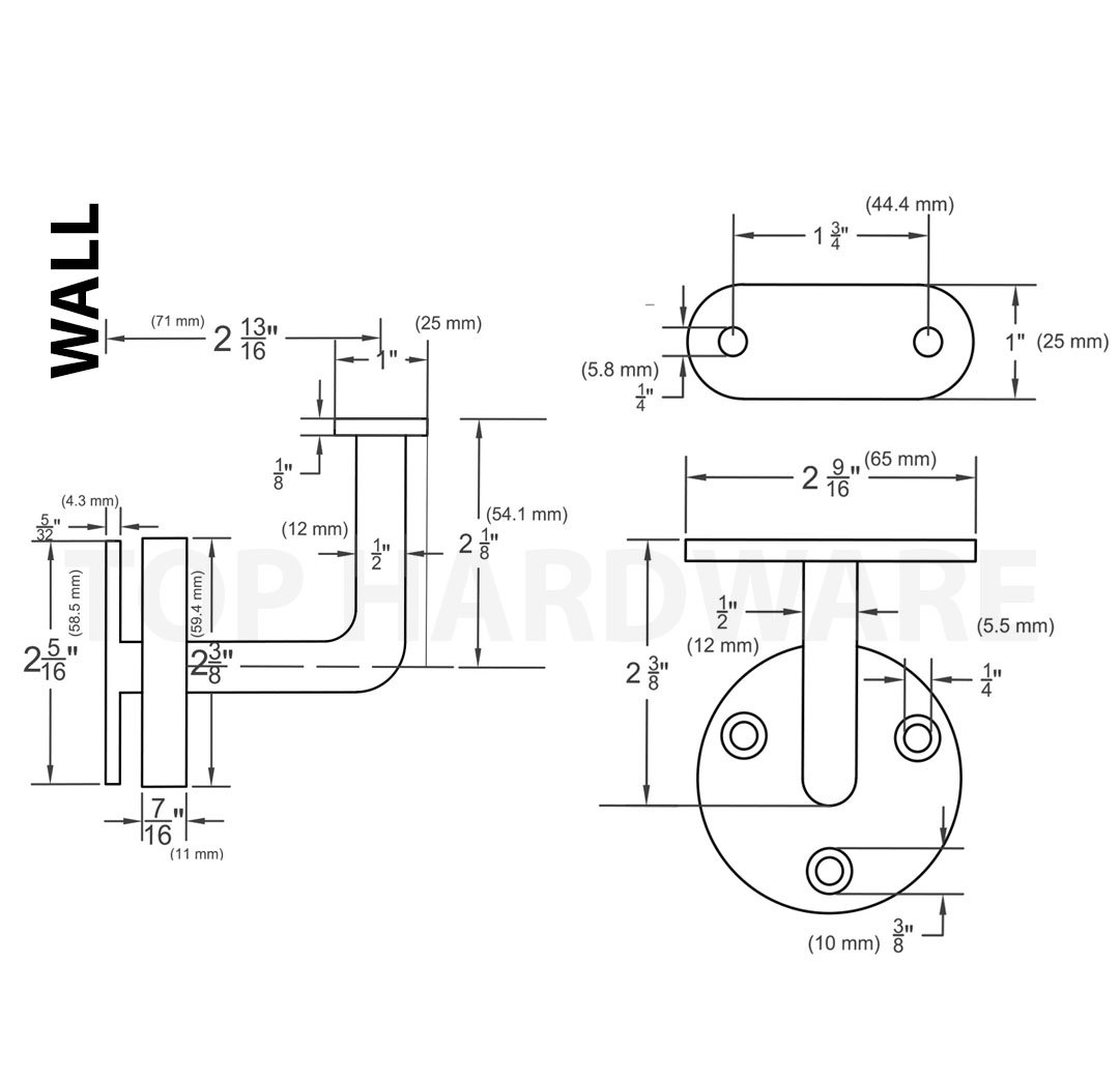 Stainless Steel Wall Mount Stair Handrail Brackets W/ Base Flange Cover