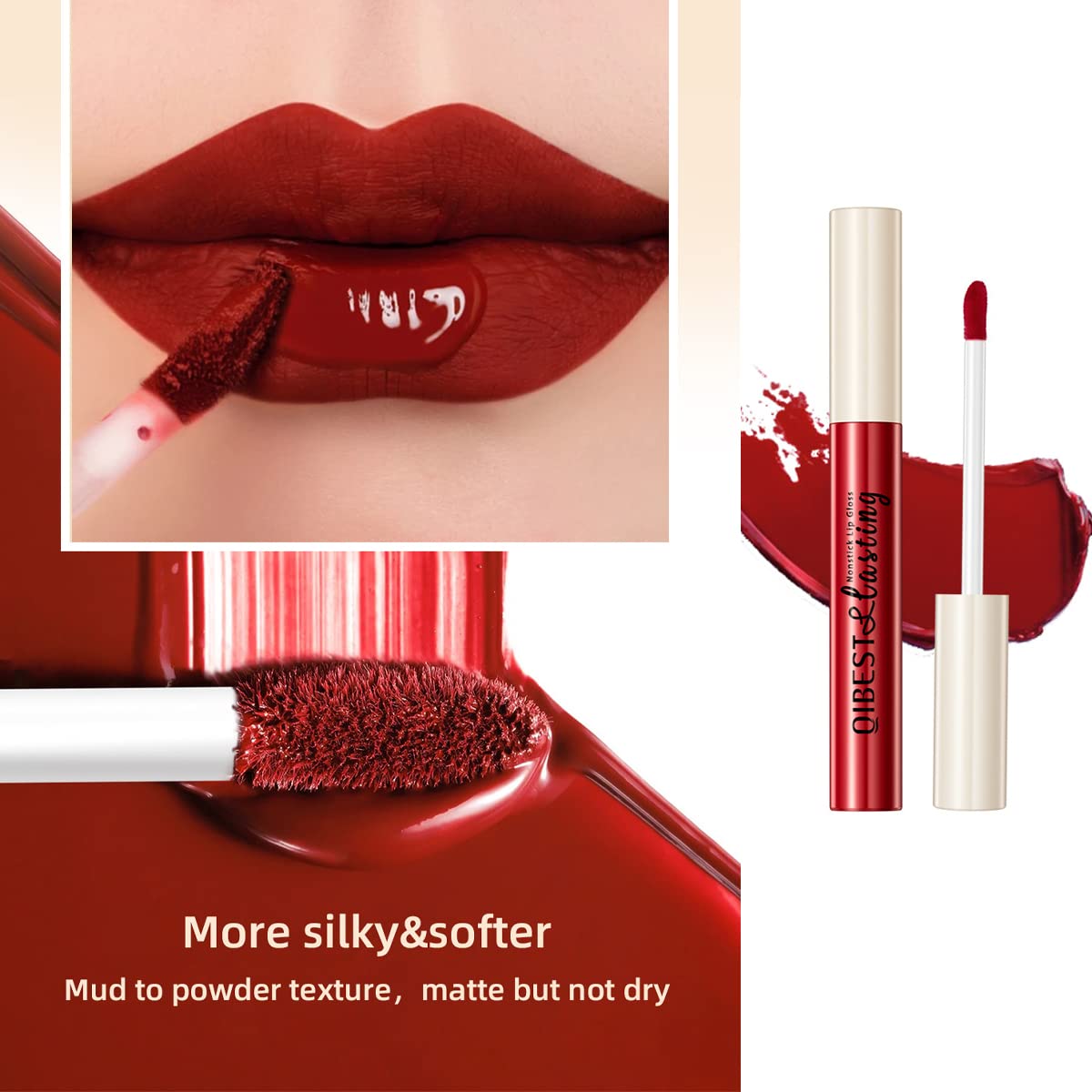 Pakivs 12Pcs Matte Liquid Lipstick Set, Dark Bright Red 24-hour Lip Gloss Kit Long-Lasting Waterproof Lip Stain Non-Stick Cup Not Lipgloss Set for Women