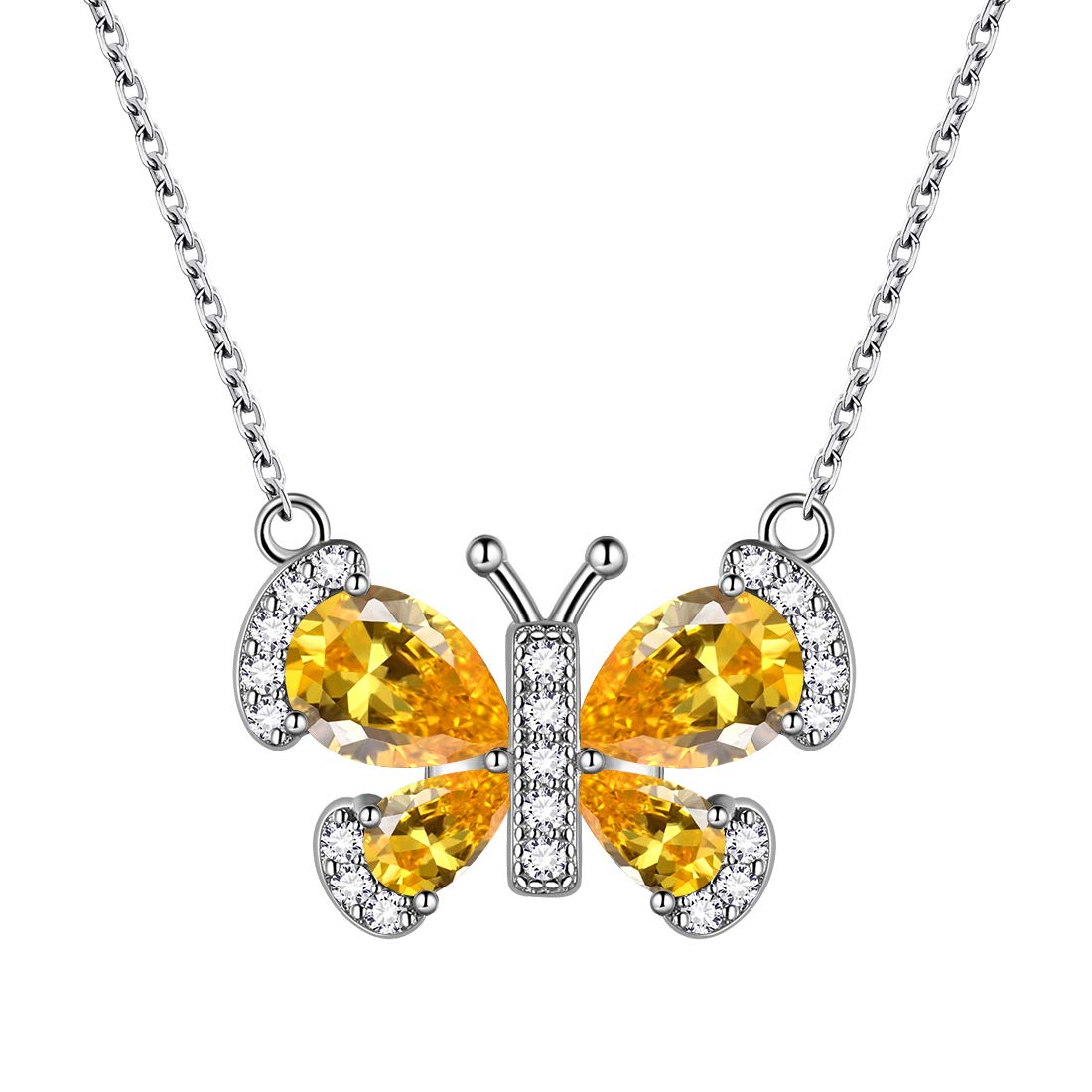 Aurora Tears Yellow Butterfly Necklace Women 925 Sterling Silver Animal Butterflies November Birthstone Citrine Pendant Crystal Wedding Birthday Jewelry DP0287N