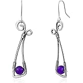 Watforsh Silver and Purple Stone Twist Amethyst Crystal Geometric Dangle and Drop Bohemian Lightweight Vintage Earrings for Women