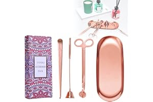 UCINNOVATE 4-in-1 Candle Accessory Set with Storage Tray - Candle Trim, Candle Snuff and Wick Dipper for Candles, Candle Care Set, for Candle Lovers, Thanksgiving, Christmas (Pink Gold)
