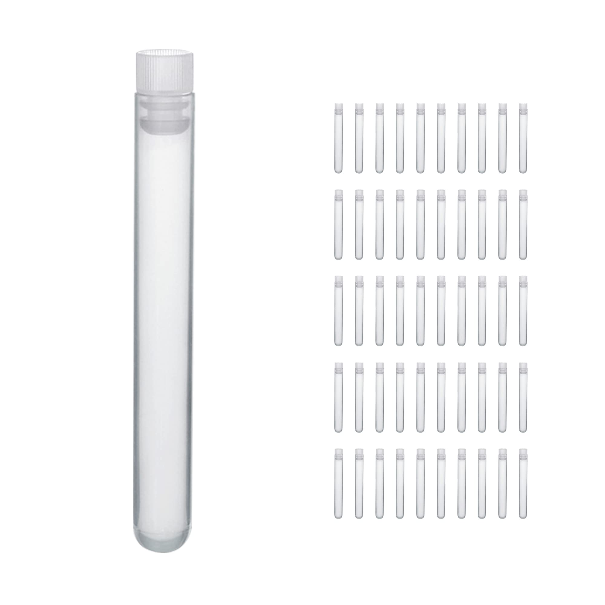ULAB Plastic Test Tubes with Flange Stoppers, 50pcs of Dia.16x125mm Party Tubes, Nature Color, 50pcs PE Flange Stoppers, Dia.16mm, Nature Color, UTT1015