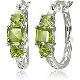 Gemstone Earrings for Women Sterling Silver Three-Stone Hoops Prom Fashion Bridesmaids