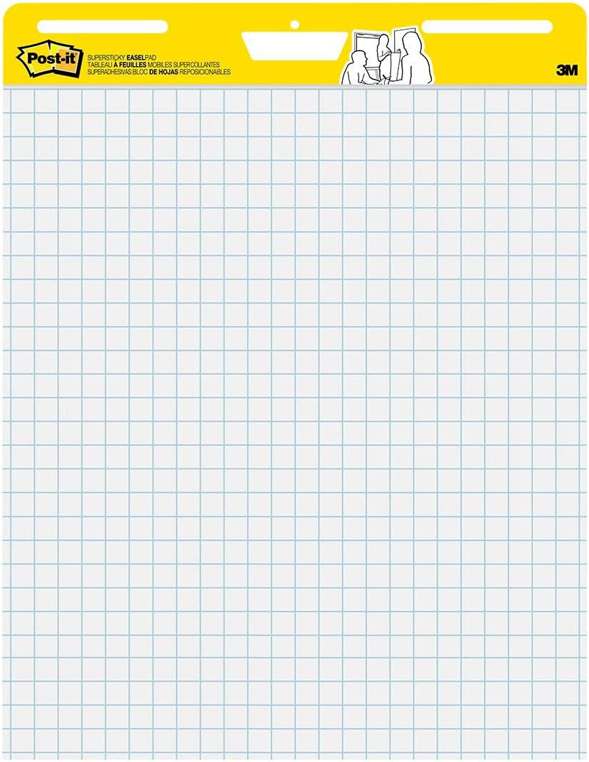 Post-it Super Sticky Easel Pad, 25 x 30 Inches, 30 Sheets/Pad, 1 Pad (560SS), Large White Grid Premium Self Stick Flip Chart Paper, Super Sticking Power : Easel Stands : Office Products