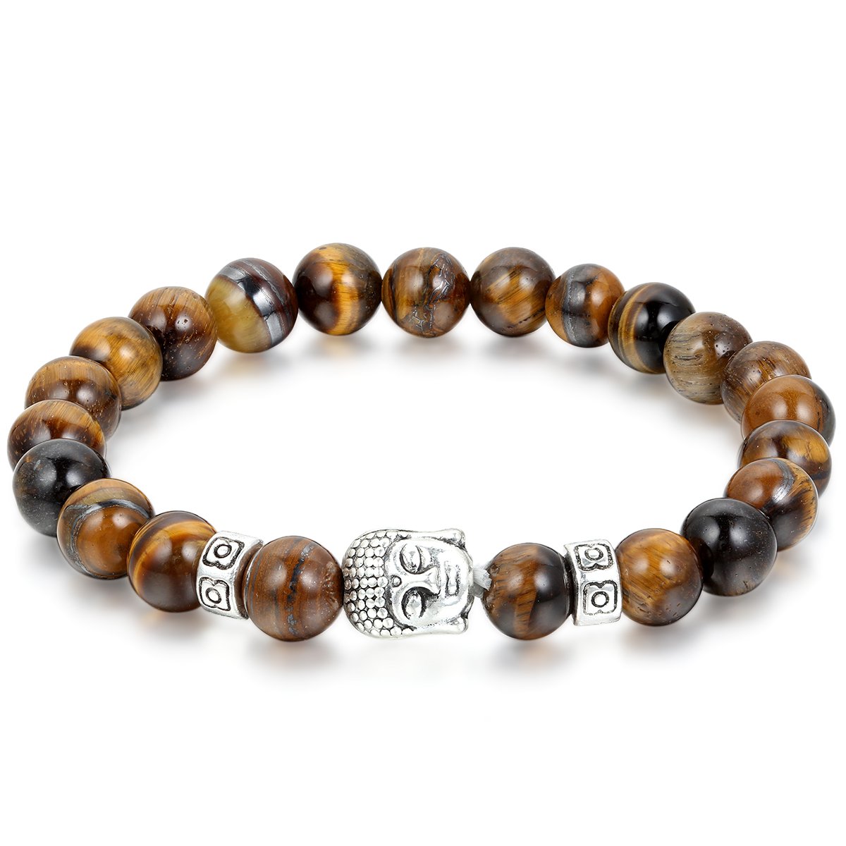 Flongo mm Pulsera de Cuentas agatas de marrón Buda Color Plata tibetana