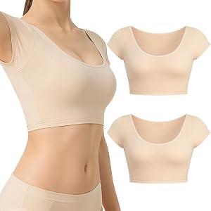 XCCFFSH Women'S Mesh Undershirt with Sweat Pads, Extra Large Absorption, Stay Dry All Day, Invisible U-Neck, 2Pcs