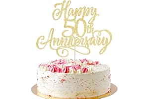 AROKIPPRY Golden glitter Happy 50th Anniversary Cake Toppers -Wedding Anniversary Party Decorations, Company Anniversary Party, 50th Birthday Party Decorations