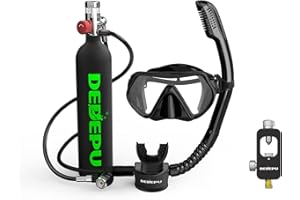 DEDEPU Mini Scuba Tank, 1L Dive Portable Lungs Air Tank with Snorkel Mask, 15-20 Minutes Diving Time, Underwater Breathing Diving Gear, Backup Air Cylinder Emergency Rescue Pony Bottle