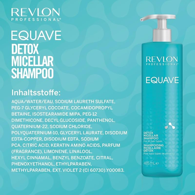 EQUAVE Detox Micellar Shampoo für alle Haartypen, 485 ml, tiefenreinigendes Mizellen Haarshampoo mit Gel-Textur, Haarpflege für seidige, glänzende Haare