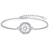 PARYFO Compass Bracelet 925 Sterling Silver Celtic Knot Compass Bracelet Christmas Gifts for Men Women