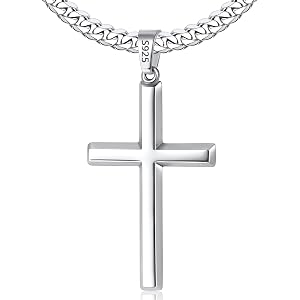 Lovjewl 925 Sterling Silver Cross Necklace for Men, 18k Gold Plated Sterling Silver Cross Necklace with 5mm Durable Stainless