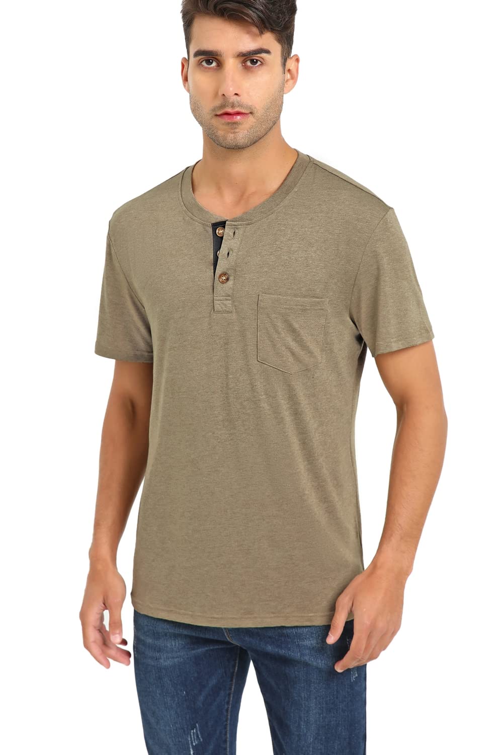 Olidarua Mens Casual Short Sleeve Henley Shirts Fashion Button T Shirts with Pocket