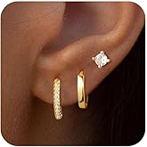 Hothrty Gold Huggie Earrings for Women,Hypoallergenic Dainty Trendy Small Cute Earring Stacks for Sensitive Ears CZ Diamond Lightweight Jewelry Set